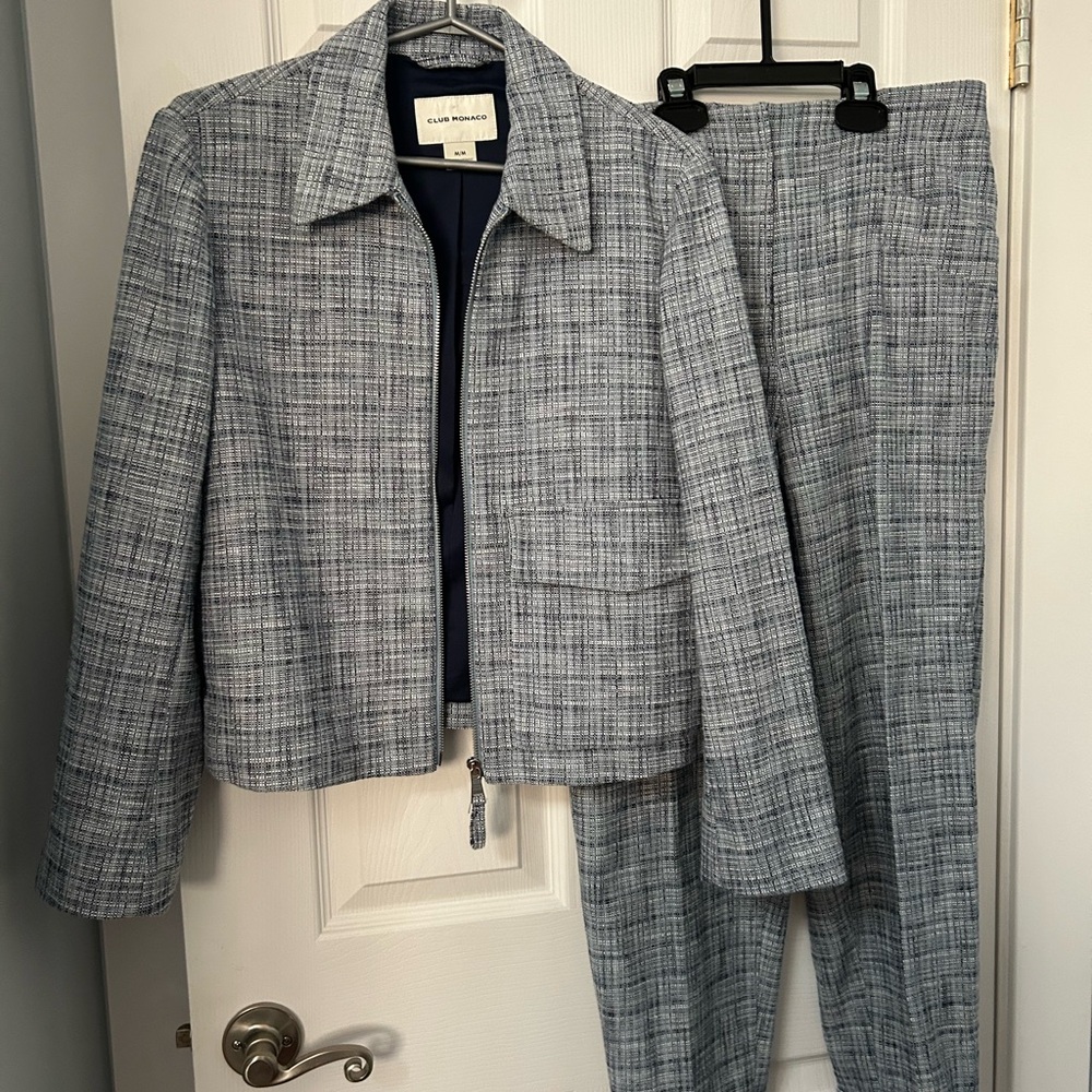 Club Monaco Blue and White Textured Jacket